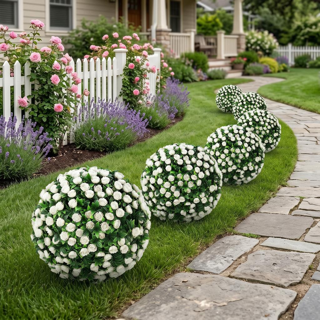 Artificial Rose Topiary UV Resistant, 2-Pack Fake Plants, 55 Cm, White