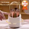 Rotatable Makeup Brush & Pencil Holder with Lid - Dustproof Desktop Organizer for Lipsticks & Eyebrow Pencils