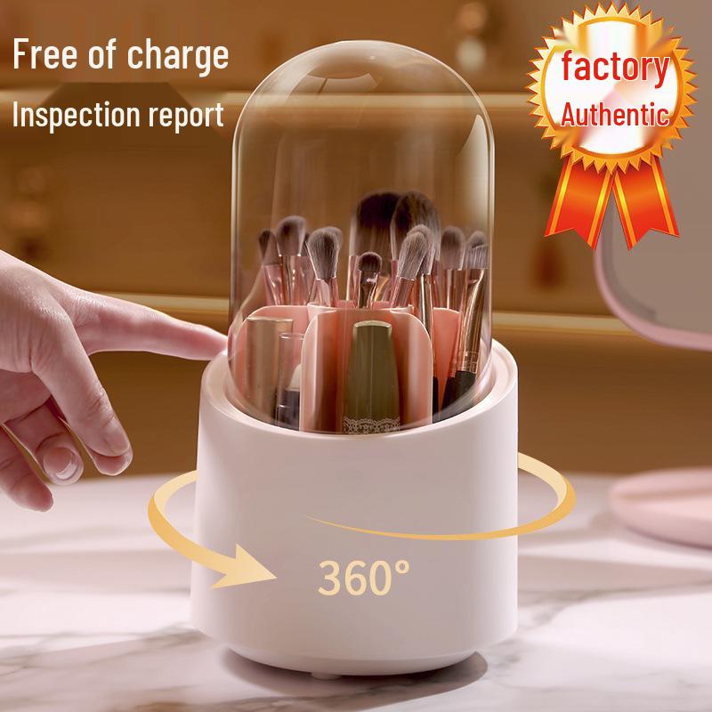 Rotatable Makeup Brush & Pencil Holder with Lid - Dustproof Desktop Organizer for Lipsticks & Eyebrow Pencils