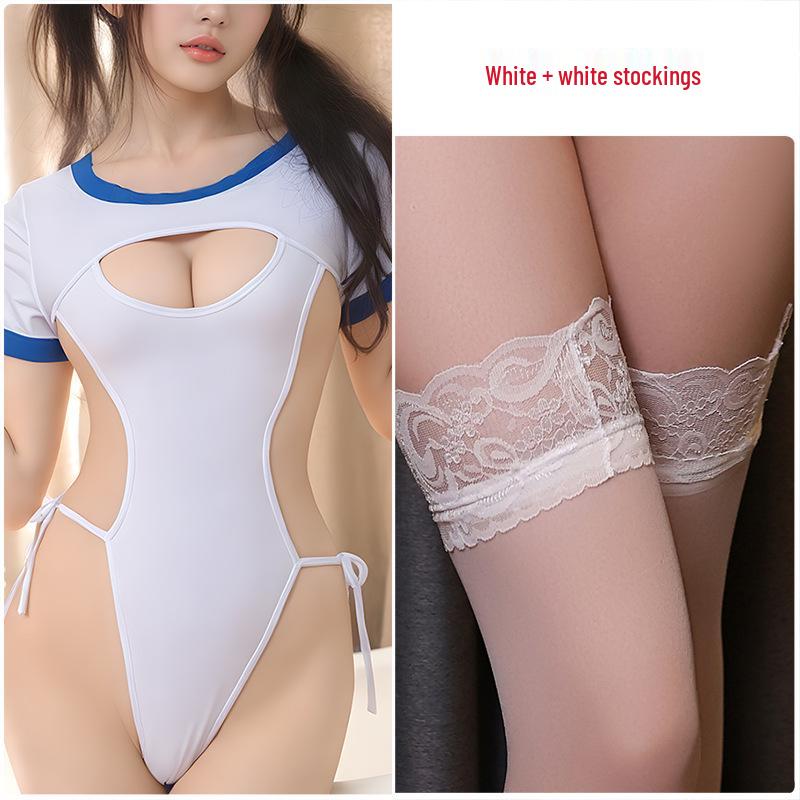 Emotional Lingerie Dark Buckle Seduction Bodysuit with Open Crotch