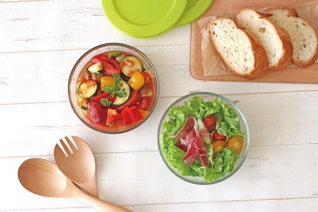 Iwaki Glas Vorratsbehälter Set aus Mikrowellen- und Ofen-Hitzebeständigen Behältern, Schüssel, Groß, 2, 800ml, Bunt, Glas, Sicher, SK4150-2G