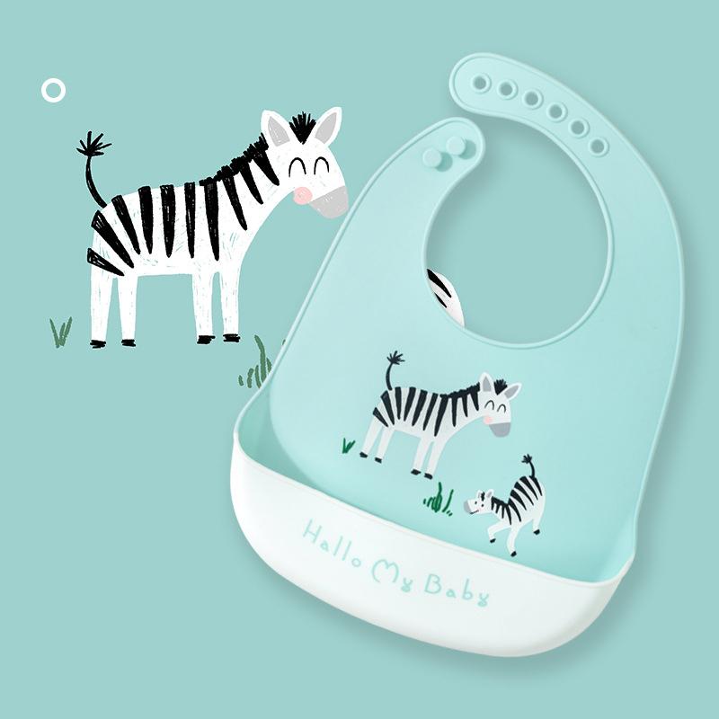 Cute Baby Bibs Waterproof Silicone Bib Feeding Infant Newborn Cartoon Apron ToddlerX Adjustable Bib Burp Cloths with Pocket