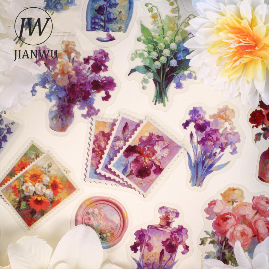 JIANWU Dream Among Flower Series Vintage Floral Painting Landscape Material Collage PET Sticker Creative DIY Journal Stationery