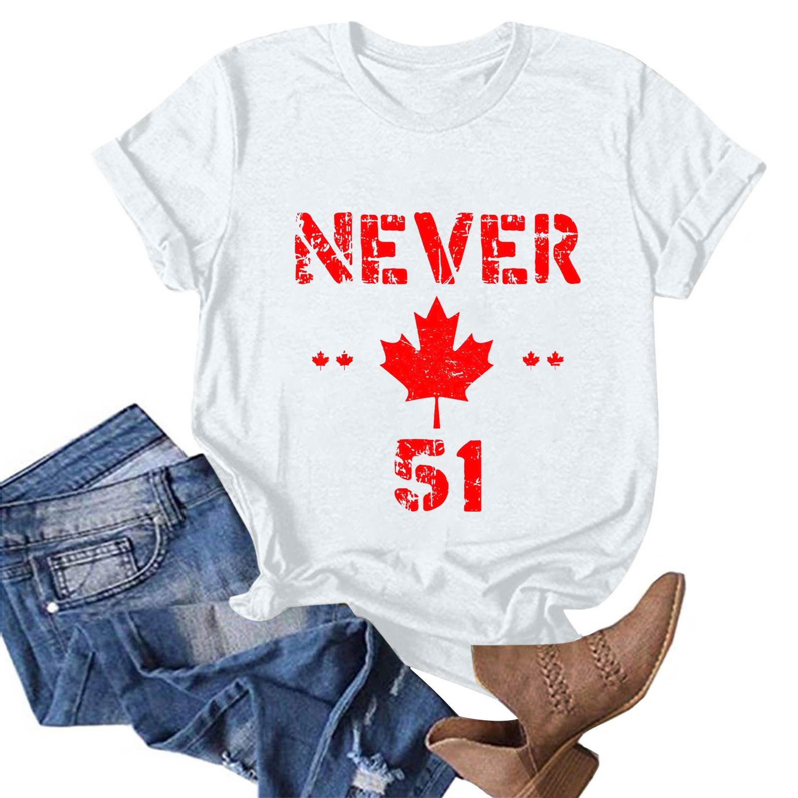 

Женская мода повседневная Канада Никогда 51-й штат печать круглый вырез пуловер короткий рукав футболка топ XL белый