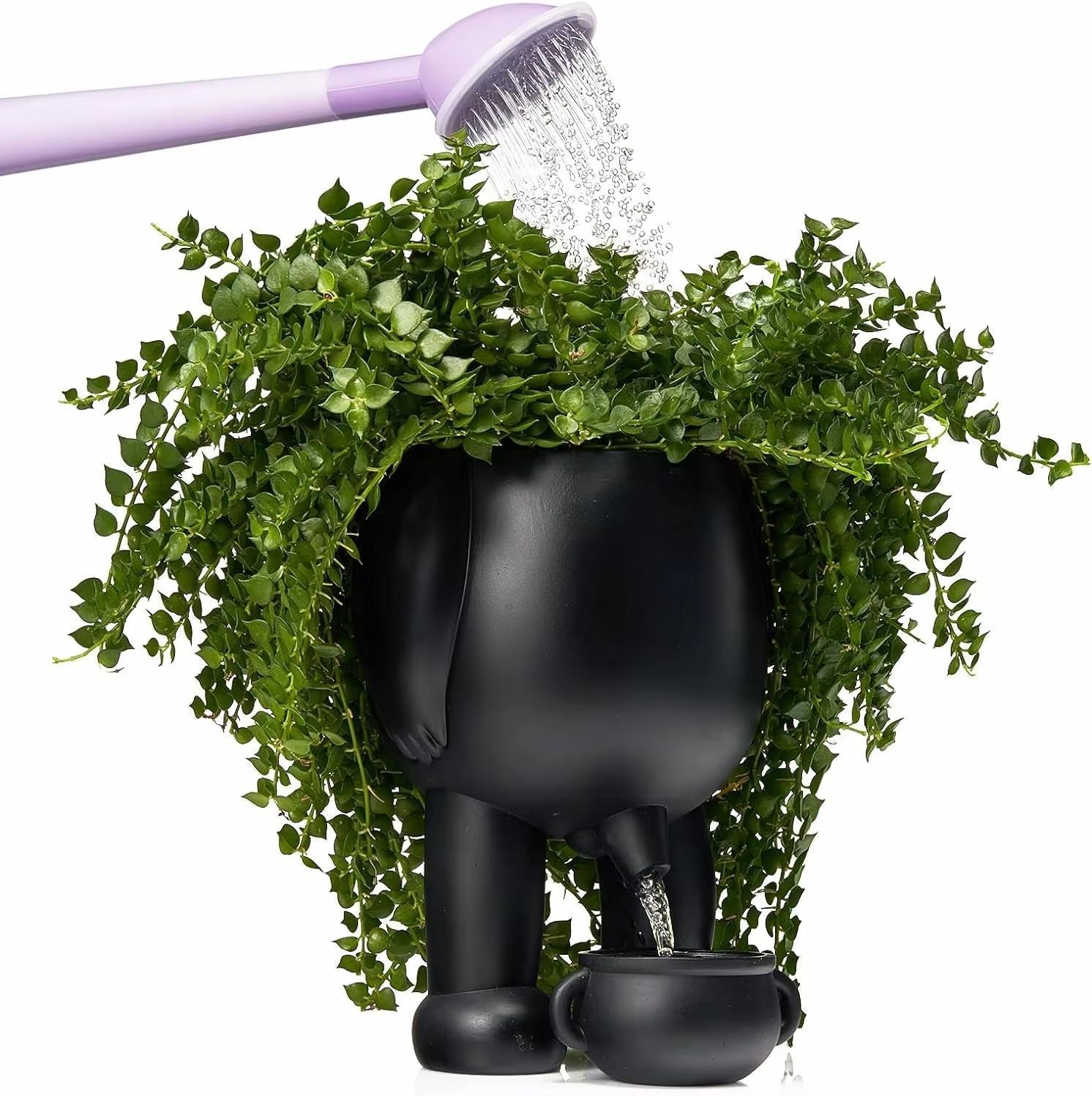 Spoof Ceramic Peeing Potted Plan,Novelty Peeing Planter Pot with Drainage,Desktop Flower Planter Display Pot for Bedroom Patios bianco