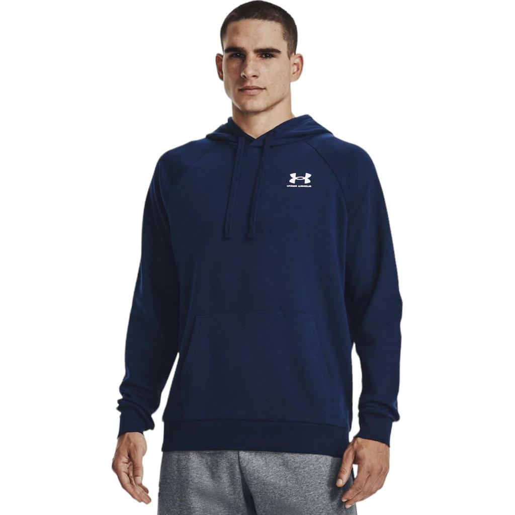 Under Armour Rival Solid Color Hooded Pullover Thick Training Sports Sweatshirt Men sweatshirt Blue 1366723-408