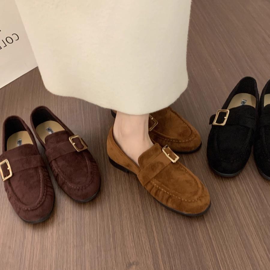 Heel Height 2cm~ Retro British Lazy One-pedal Suede Loafers Versatile Commuting Not Tired Feet Flat Single Shoes Women