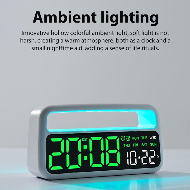 Moderner LED-Wecker Kleine digitale Schreibtischuhr mit Griffförmigem Stimmungslicht Schlafmodus/Steckerbetrieb für Schlafzimmer Zuhause