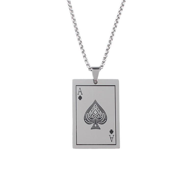 Men's Stainless Steel Ace of Spades Pendant Necklace - Hip Hop Style