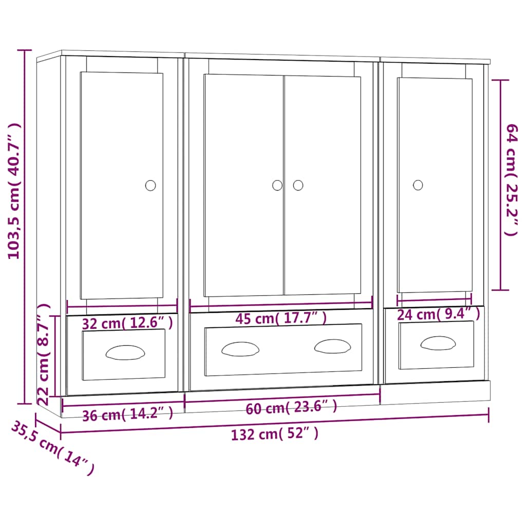 Highboards 3 pcs White Particleboard