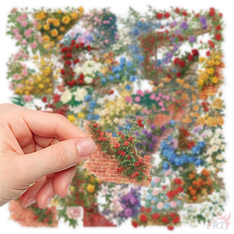 50Pcs/Set Retro Flower Wall Series 01 PET Stickers Waterproof DIY Fashion Doodle Decals Stickers