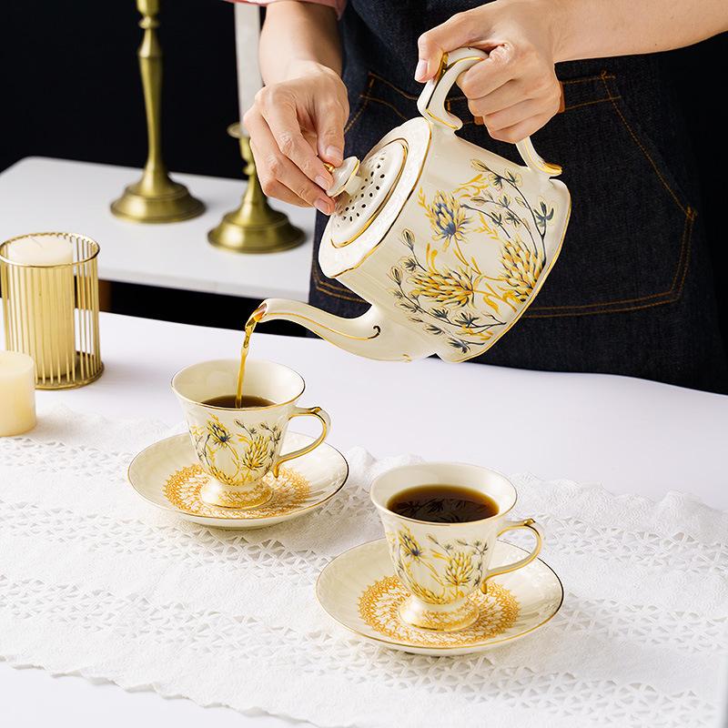 French Coffee Cups and Plates with Gold Accents Vintage Water Cups Home Afternoon Tea Cups, and Innovative European Ceramic Cups
