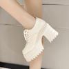 Fashion Black White Punk Rock Gothic Pumps Women Chunky Block High Heels Shoes Round Toe Lace Up Thick Platform Heel Shoes 2024