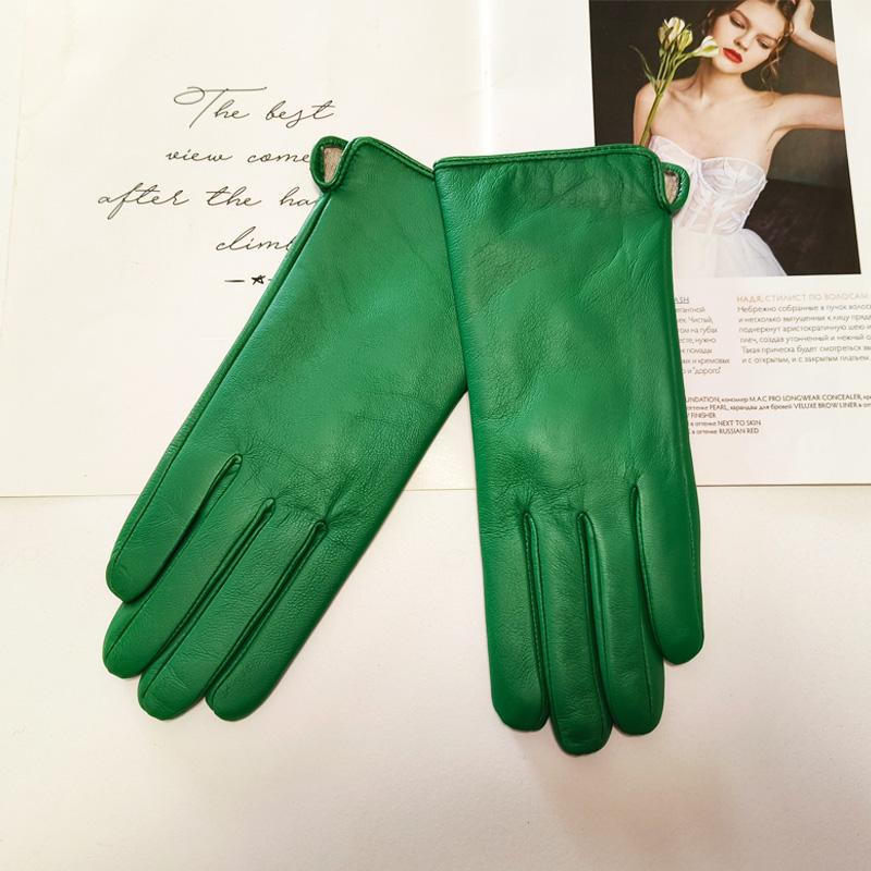 Ladies Sheepskin Gloves Classic Solid Color Versatile Leather Spring Knit Lining Cycling Driving Gloves Autumn