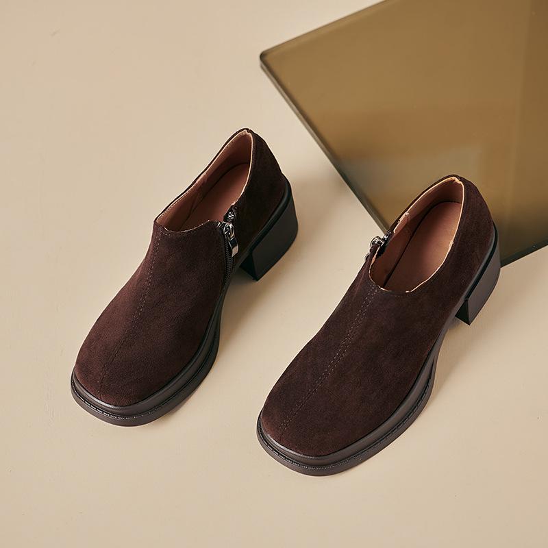 

Туфли на платформе 2025 новые женские кожаные туфли весна и осень женские туфли толстый каблук замша супермягкие повседневные одинарные 39 коричневый