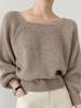 Women's Thick Knit Sweater: 2023 Autumn/Winter, Square Collar, Lantern Sleeves, Loose Fit.