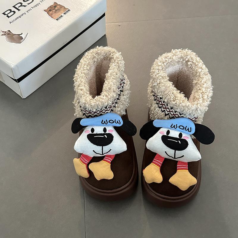 

Корейская версия мультяшный щенок плюшевый медведь женские теплые зимние хлопковые сапоги на снегу осень и зима ретро цветовая гамма милые сапоги на толстой подошве для снега 40-41 темно-коричневого