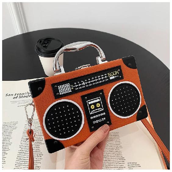 Fun Creative Radio Shape Women Handbag Fun Retro Individual Crossbody Bag Vintage Shoulder Bag Unique Small Box Messenger Bag