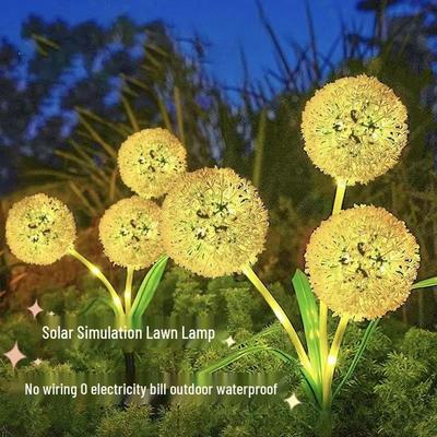 Solar LED Onion & Dandelion Yard Stake Lights - Outdoor Landscape & Lawn Decoration