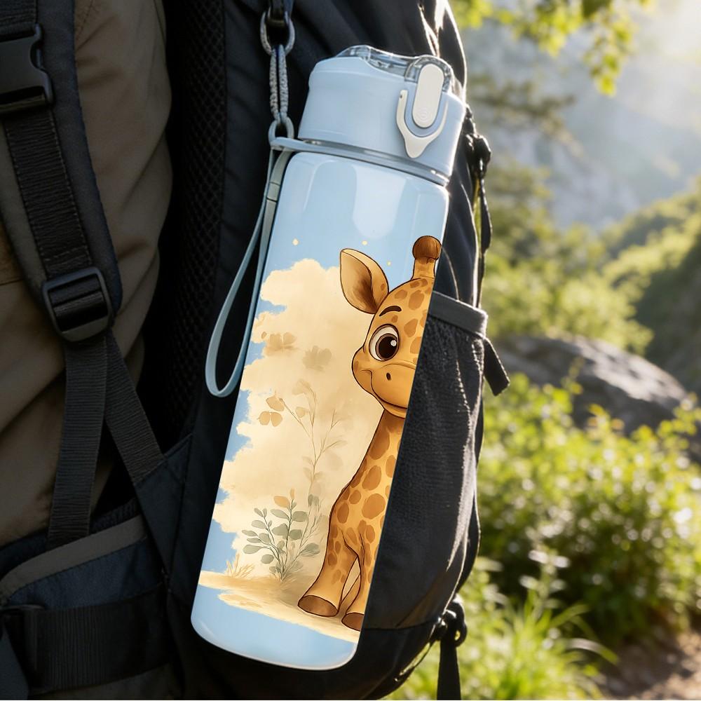 1PC Fluffy Baby Giraffe 750ml Color Plastic Sports Water Bottle Leakproof Flip Straw Lid Suitable for Sports Office Home Use