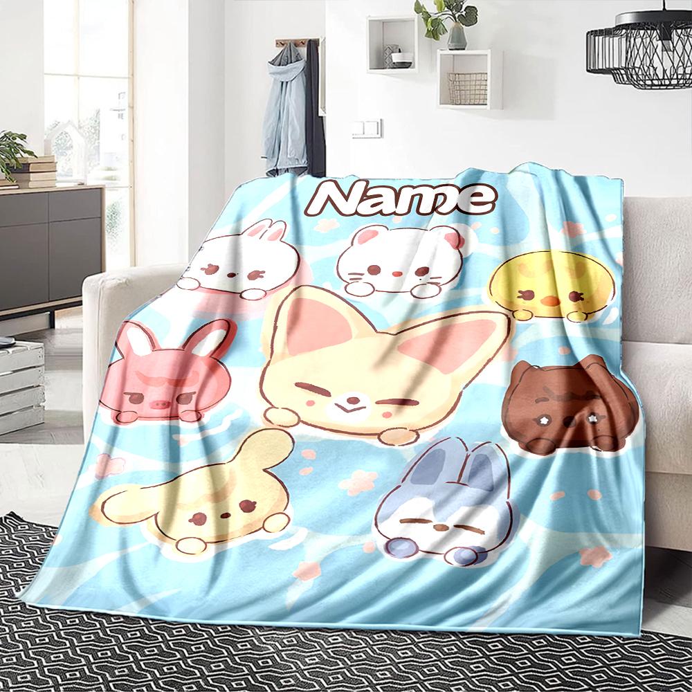Custom Name Colorful Animal Friends Party Blanket For Couch Bed Plush Cozy Fuzzy Blanket Super Soft Warm Blankets For Fall And Winter 091642