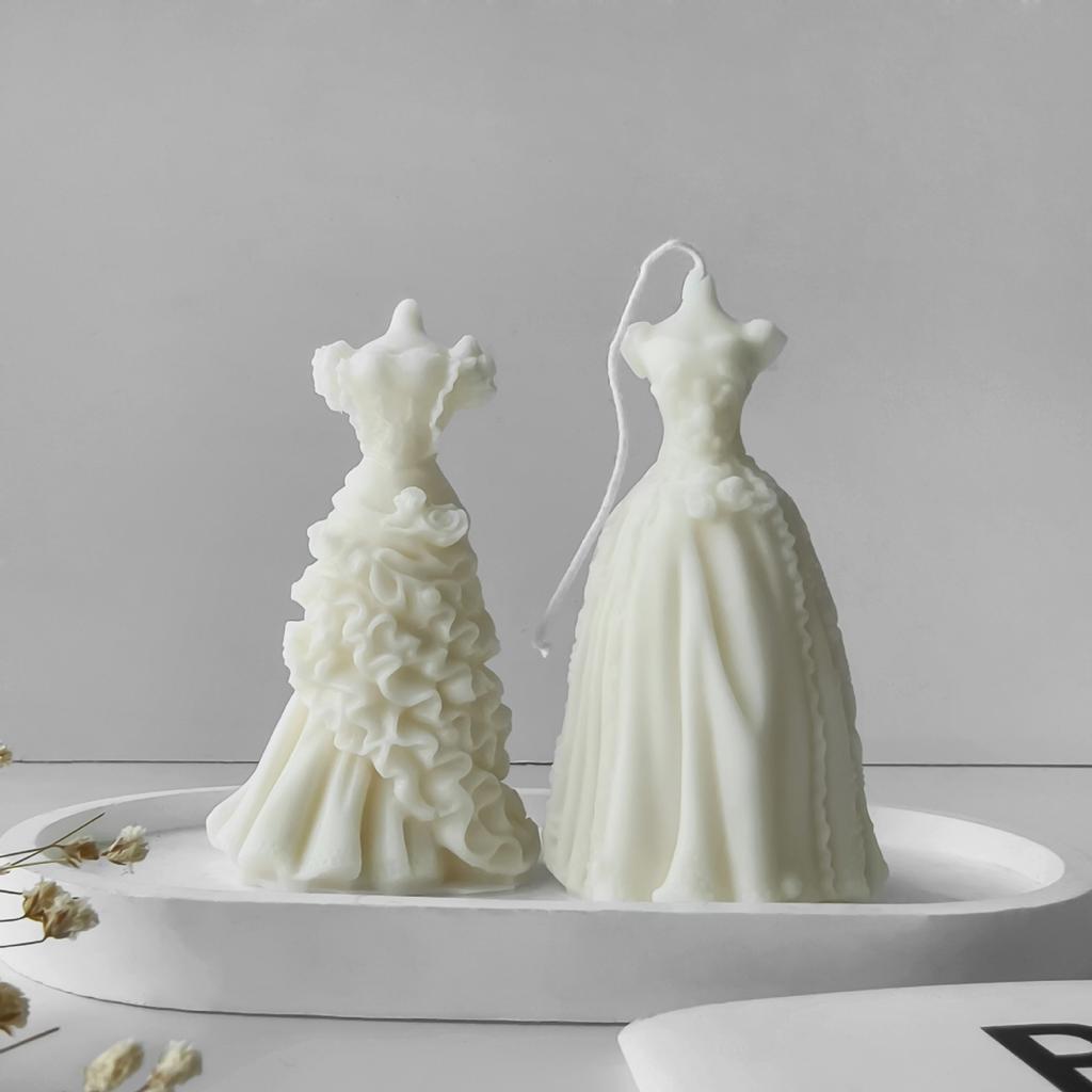 3D Wedding Dress Aroma Candle Silicone Mold Woman Skirt Party Princess Dress Plaster Resin Handmade Soap Candle Making Molds