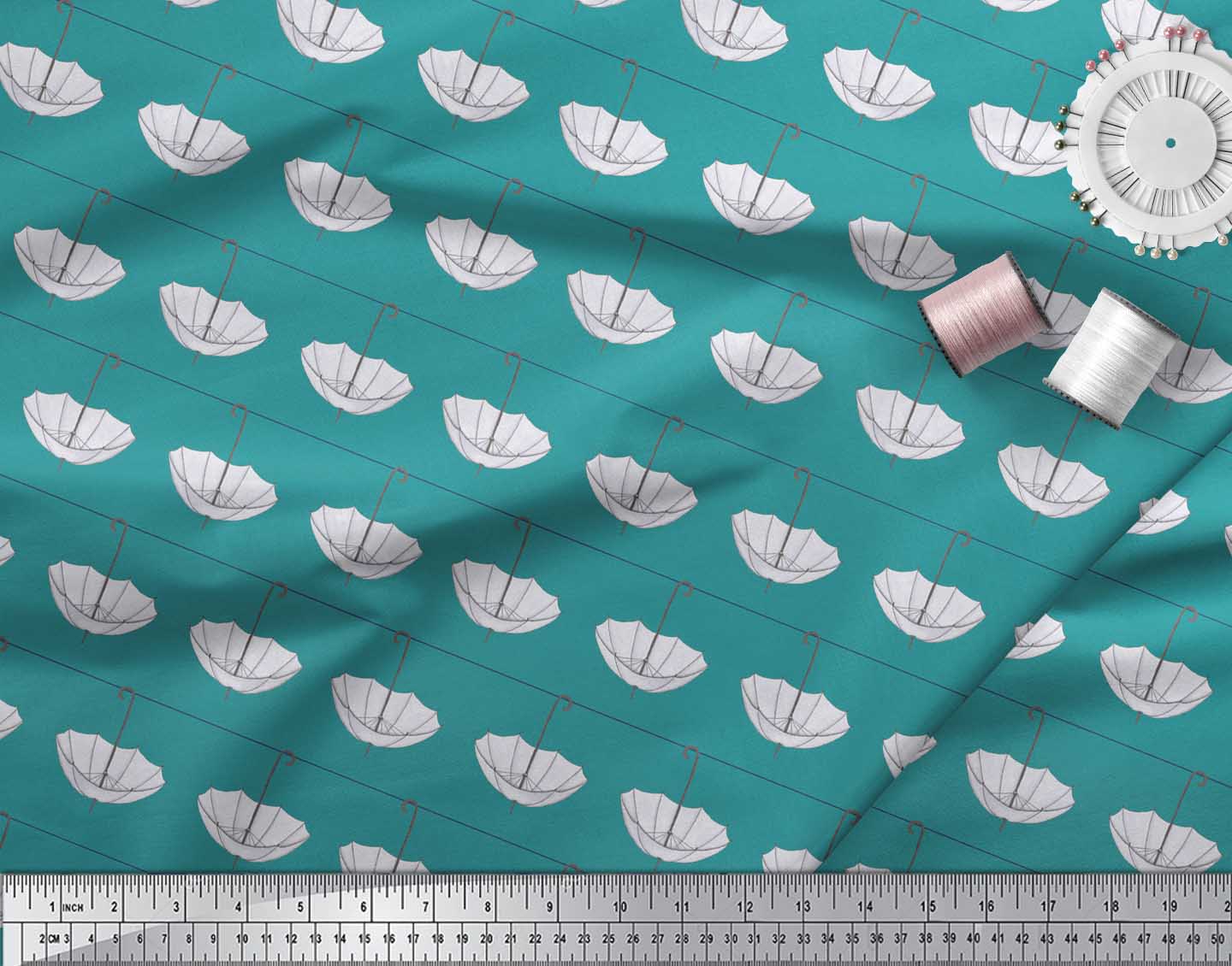 

Тканина з модним принтом Soimoi Blue Japan Crepe Satin, мотузка та парасолька, метр 42 дюйма 42 Inch Wide - Poly Crepe зелений