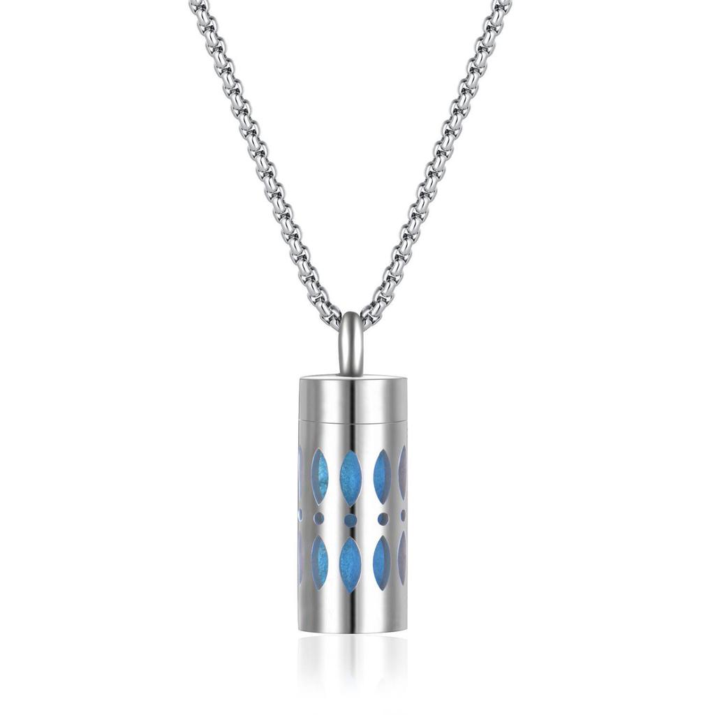 Stainless Steel Aromatherapy Pendant Necklace with Hollow Cylinder and Cross Pendant