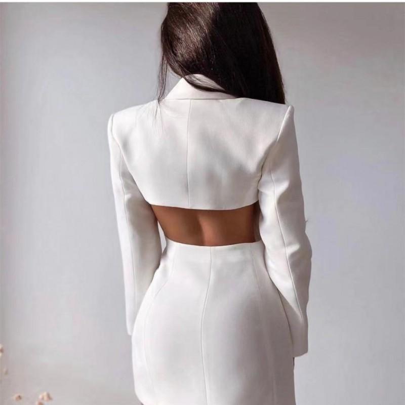 European American Commuter Suit Backless Double-breasted Dress