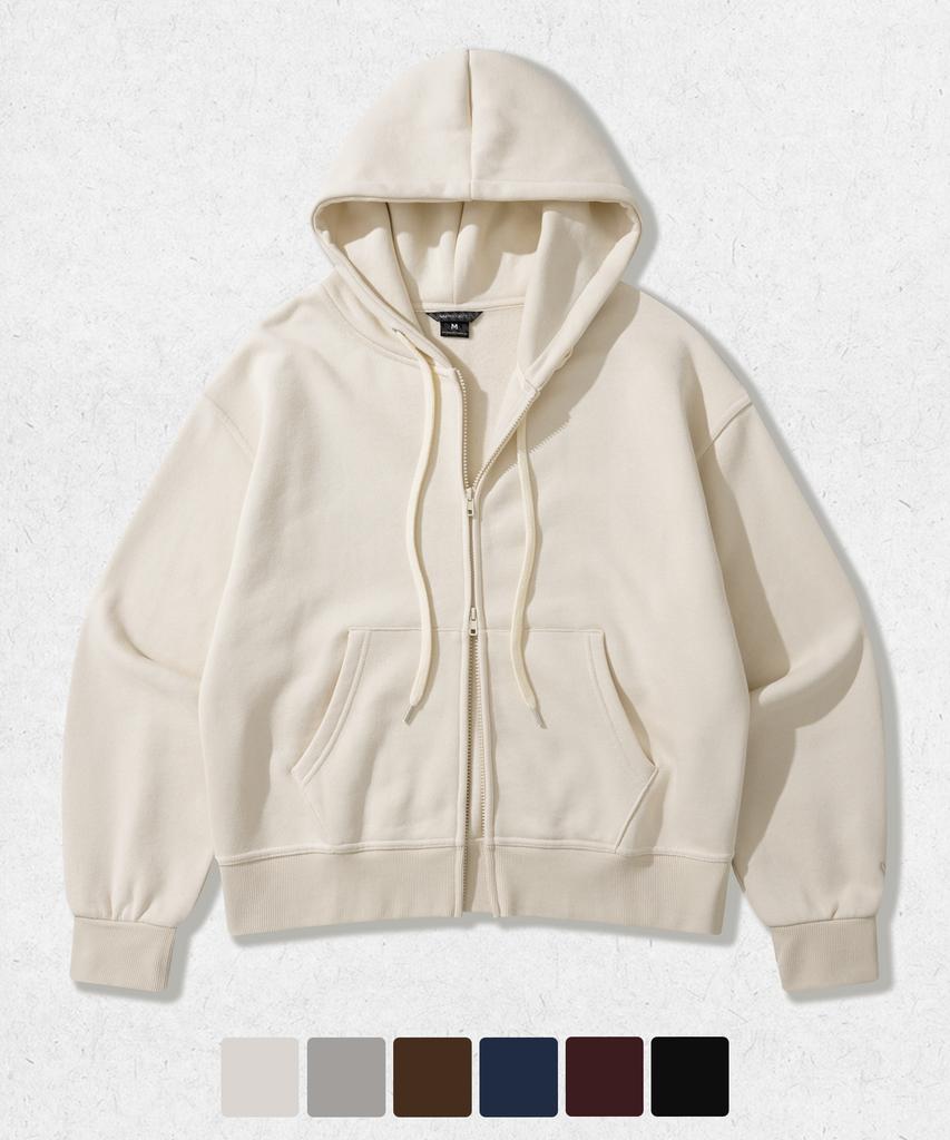 Wv Project Edge Crop Zip-Up Hoodie Cream Grey Kjhd7824