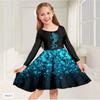Girl Casual 3D Dragon Galaxy Print Round Neck Long Sleeve Dress Kid Princess Dress