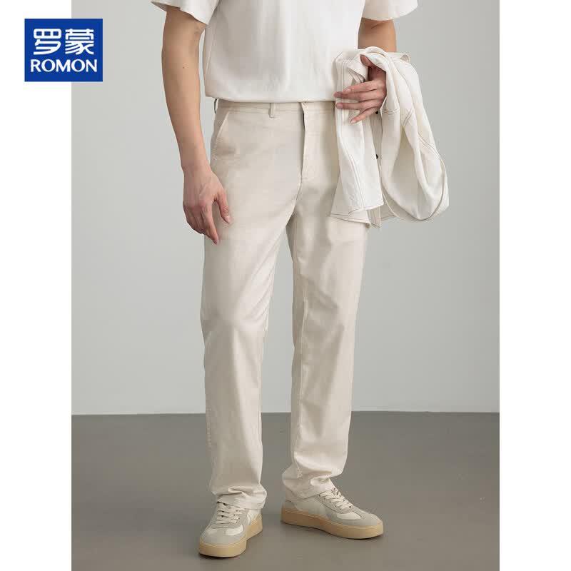 ROMON Men's Cotton-Linen Straight-Leg Casual Pants