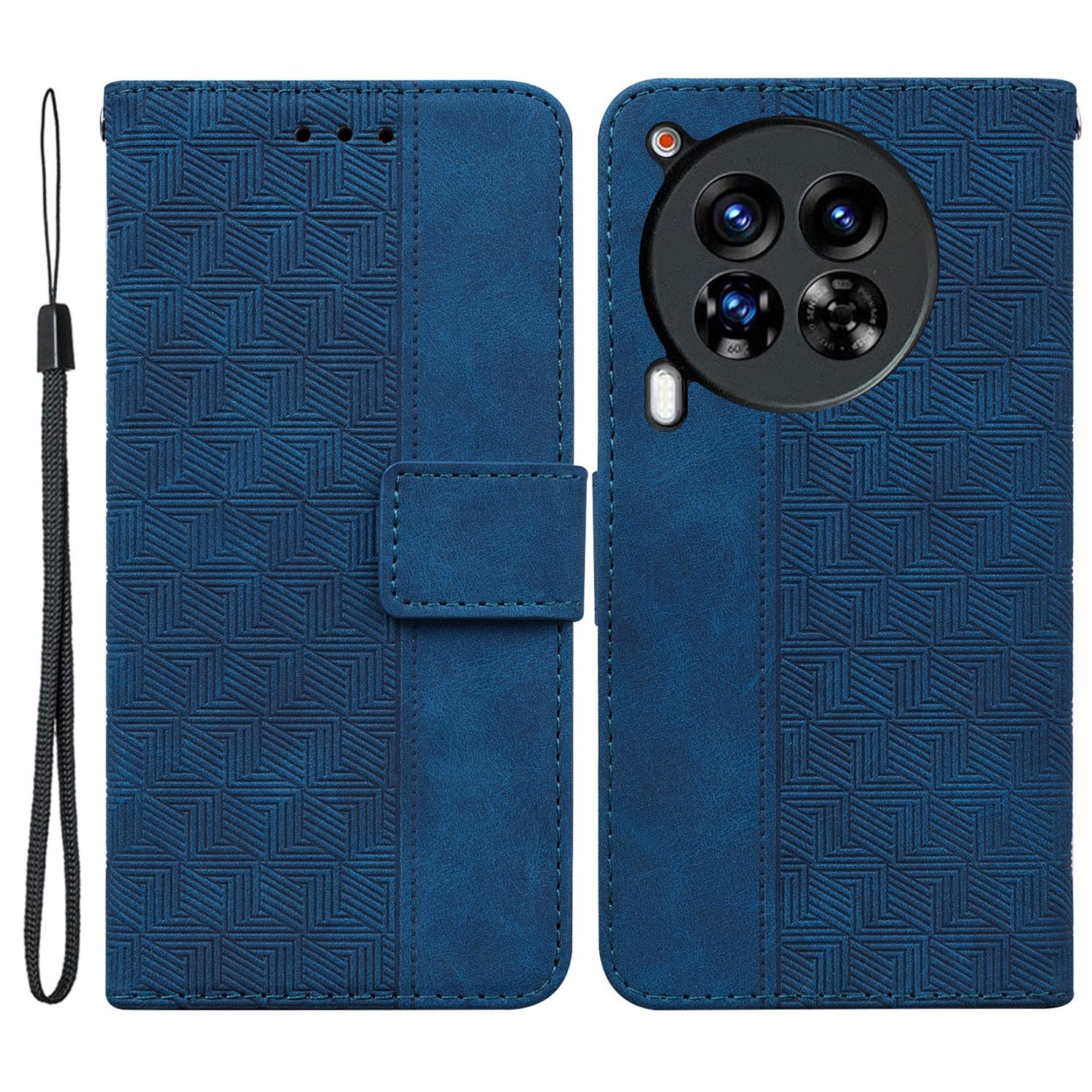 

For TECNO Camon 30 Premier 5G Wallet Case Geometry Imprint Leather Phone Cover with Strap Blue