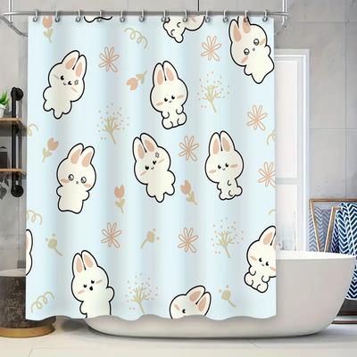 Adorable Rabbit Pattern Shower Curtain for Bathroom Decor Soft Fabric with Hooks Set In Multiple Sizes