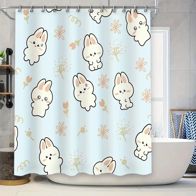 

Adorable Rabbit Pattern Shower Curtain For Bathroom Decor Soft Fabric With Hooks Set In Multiple Sizes W60H190(CM)-1 Pcs