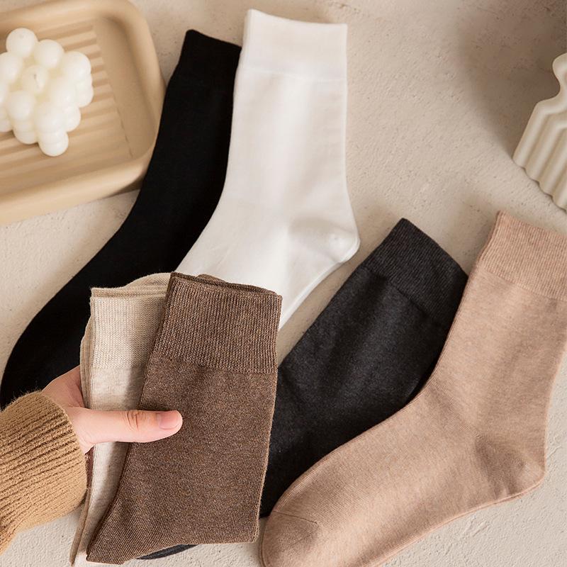 Meilade Women's Pure Cotton Mid-Calf Socks - Soft, Breathable, Loose Cuff, Ideal for Postpartum and Versatile Use.