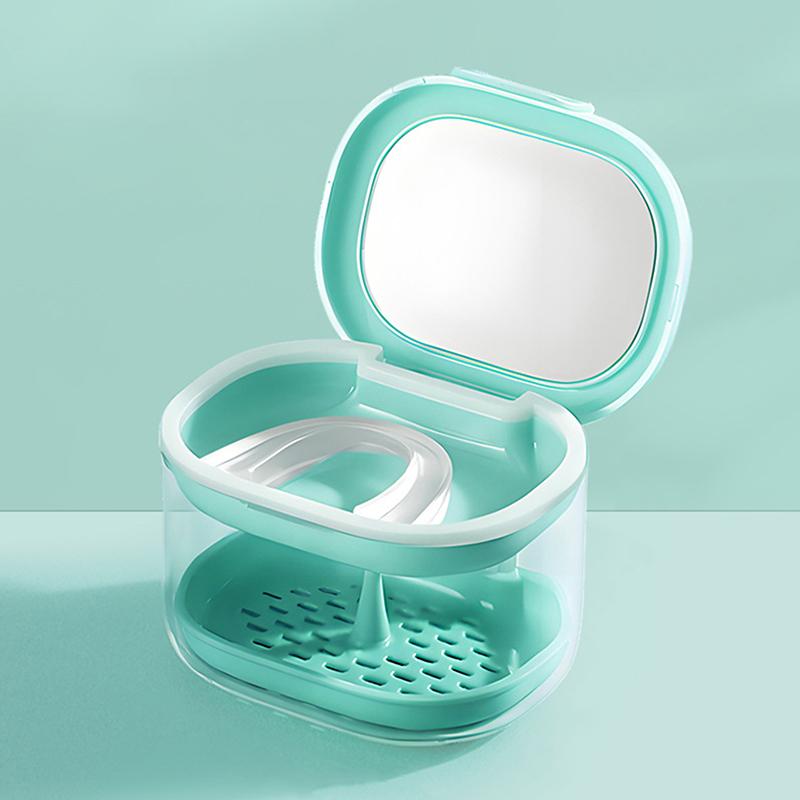 2 In 1 Multi-Layer Denture Retainer Case With Lid No-Leak Denture Bath Box Orthodontic Retainer Braces Storage Soaking Container