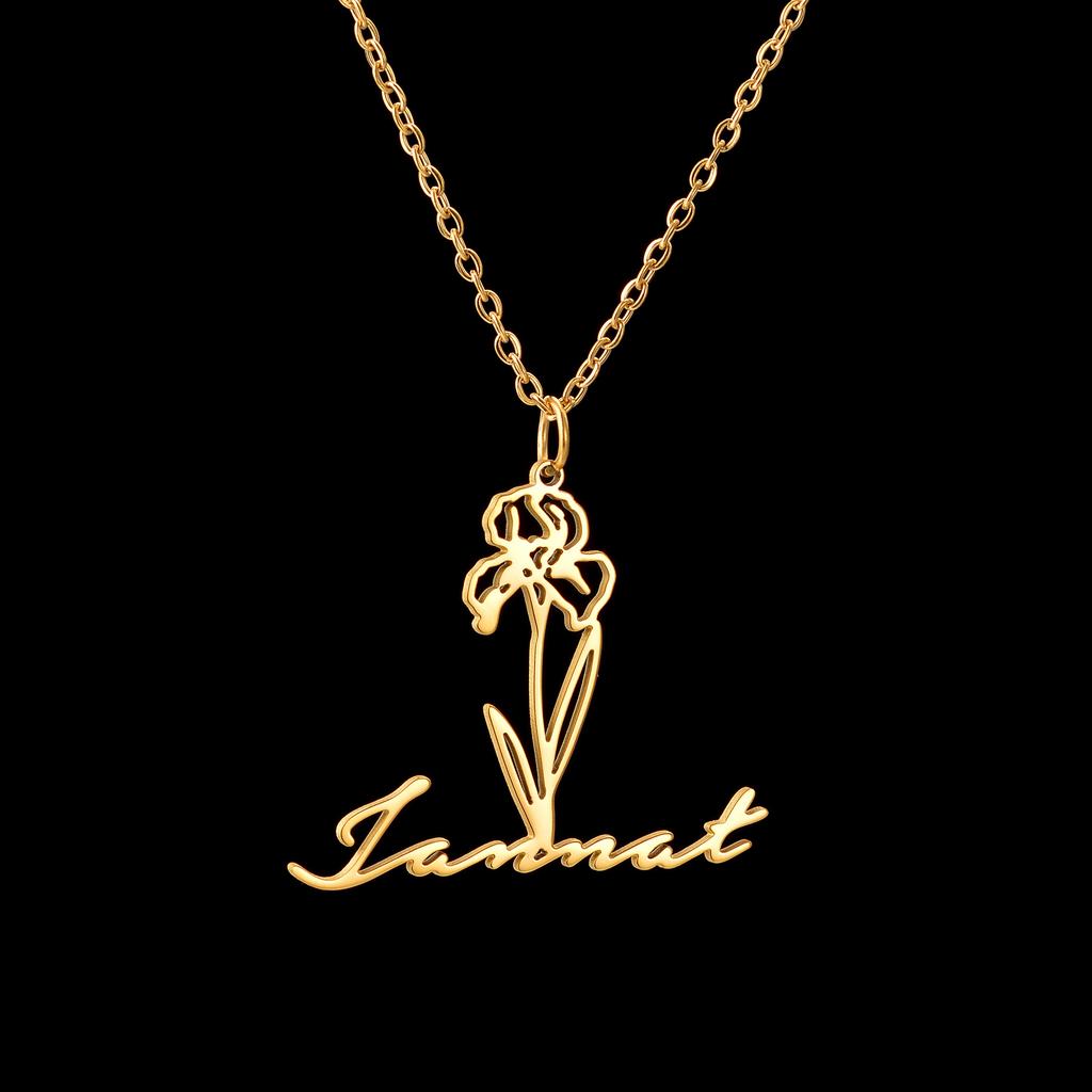 Atoztide Custom Name Necklace for Women Personalized Birth Month Flowers Stainless Steel Jewelry Choker Chain Birthday Gifts