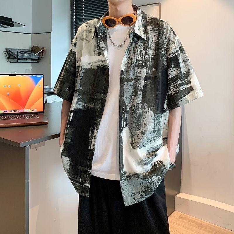 Thin Summer Men's Loose and Trendy Design Handsome Short Sleeved Casual Shirt Versatile and Fashionable Shirt