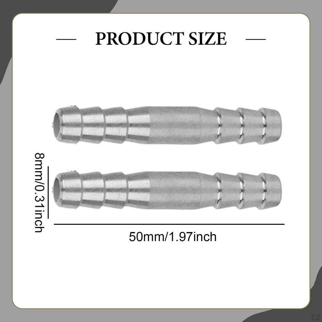 2 Pieces Barb Splicer Mender Hose Connector Barbed Straight Watertight Stainless Steel for Water