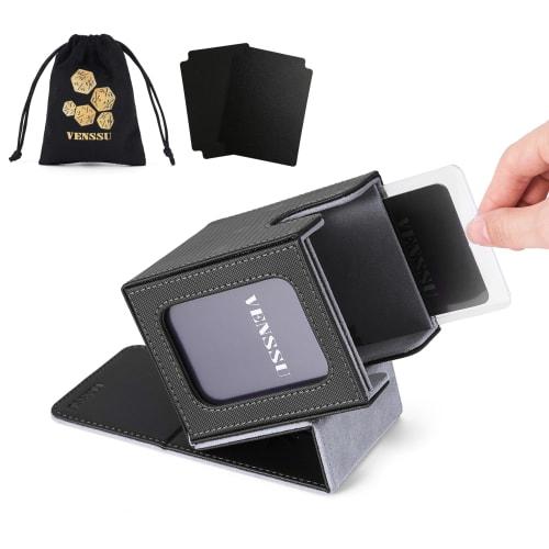 Deck Case, Trading Card Case, Card Display Window, Holds 100 Cards, Double/Triple Sleeved, Vertical Loading, Dice Pouch, Two Dividers, and One Top Loa