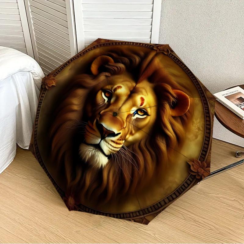 

1PC Lion Head Ornament Automatic 8-Bone Folding Umbrella - Durable Polyester & Iron Frame,Userfriendly Operation y250929116
