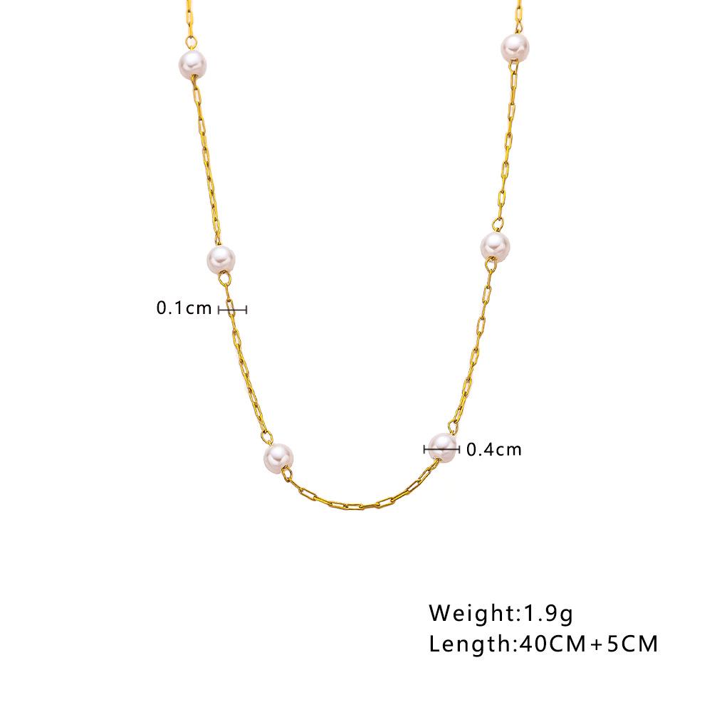 European & American INS Style Stainless Steel Sweater Chain: High-End Versatile French Retro Pearl Clavicle Titanium Steel Necklace