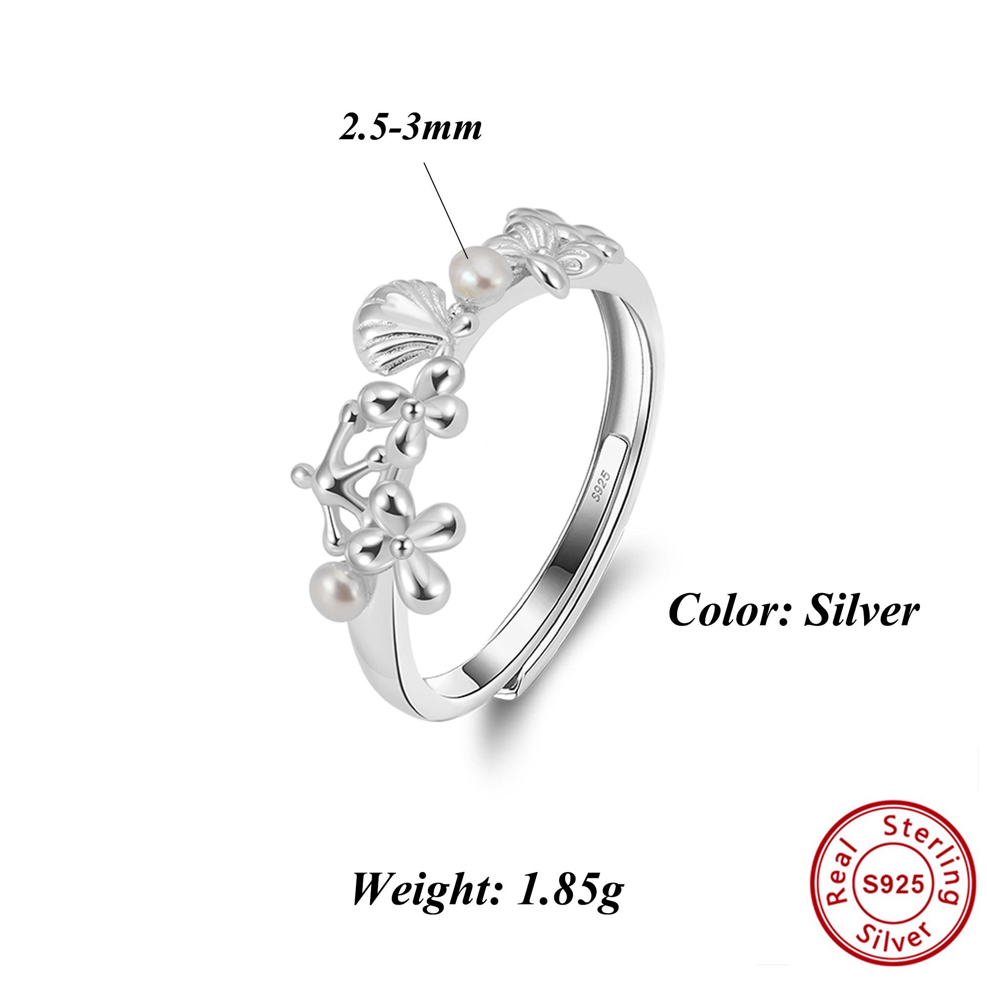 

EFFIE QUEEN Natural Pearl Ring 925 Sterling Silver Shell Elegant Jewelry Gift Zirconia Wedding Stackable Open Finger Ring GPR24 серебряный