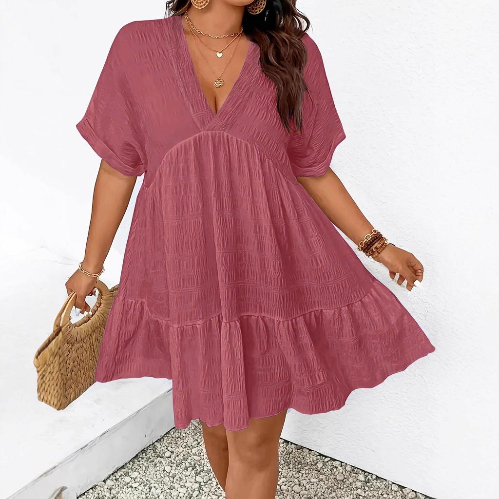 Nuevo Vestido Casual de Verano para Mujer 2025 con Escote en V Profundo, Manga Corta y Corte Holgado