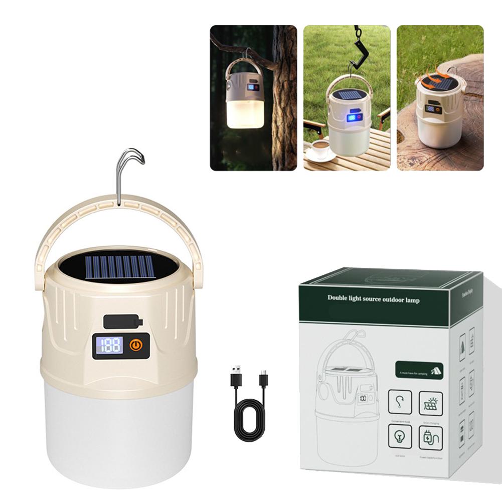 1 Pcs Solar Dual Light Source Outdoor Camping LED Light Digital Display USB Charging Solar Powered Charging Camping Light