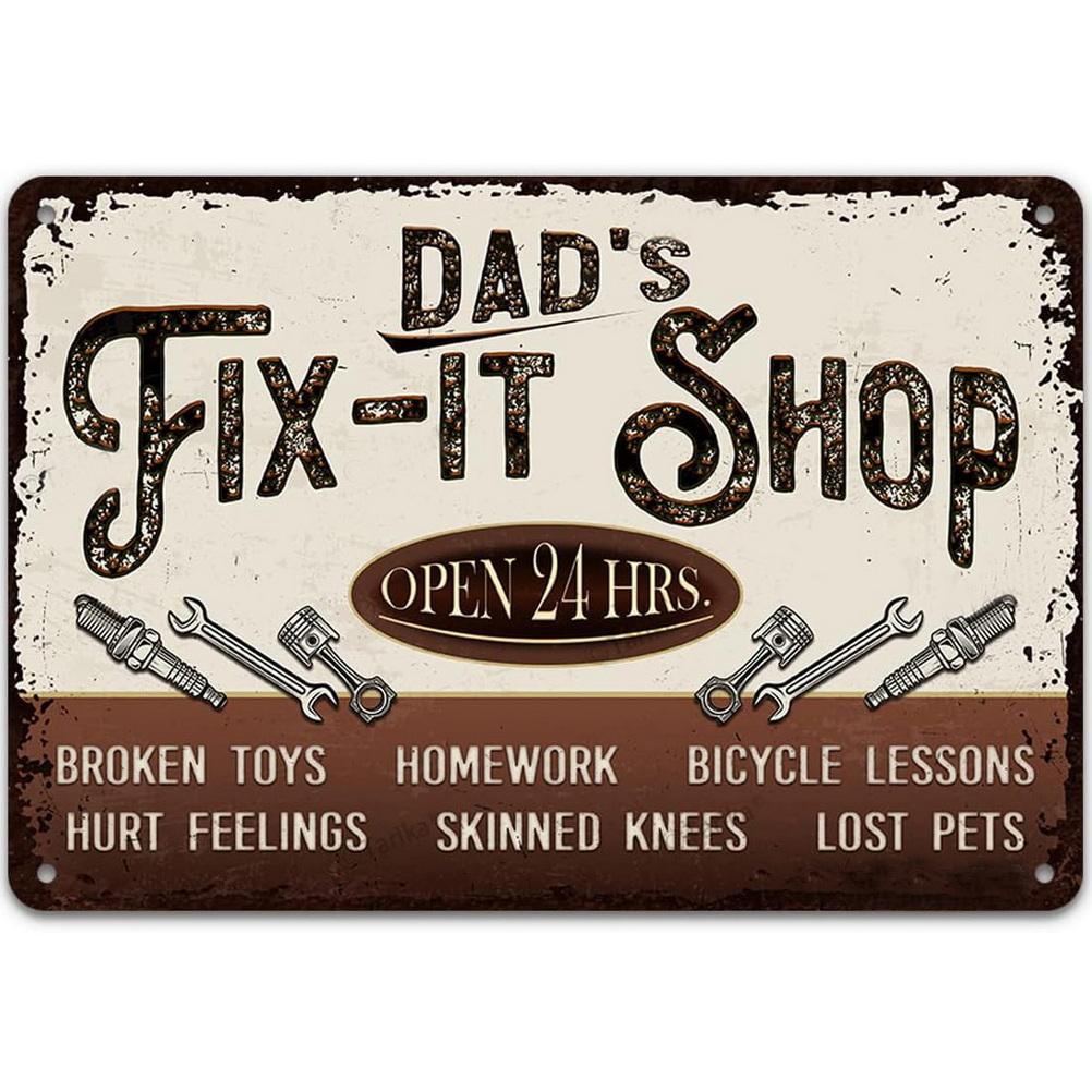 Dad's Garage Workshop Repair Shop 24 Hours Service Vintage Metal Tin Signs Retro Iron Picture Bar Cafe Garage Gym Pub Decor