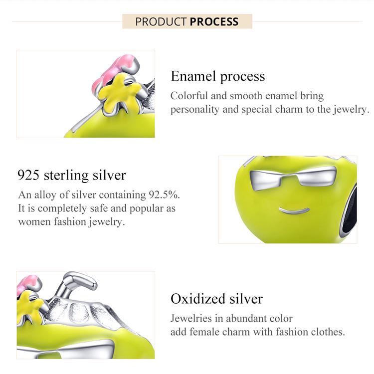 WOSTU Authentic Sterling Silver 925 Summer Coconut Charm Green Enamel Beads DIY Bracelet