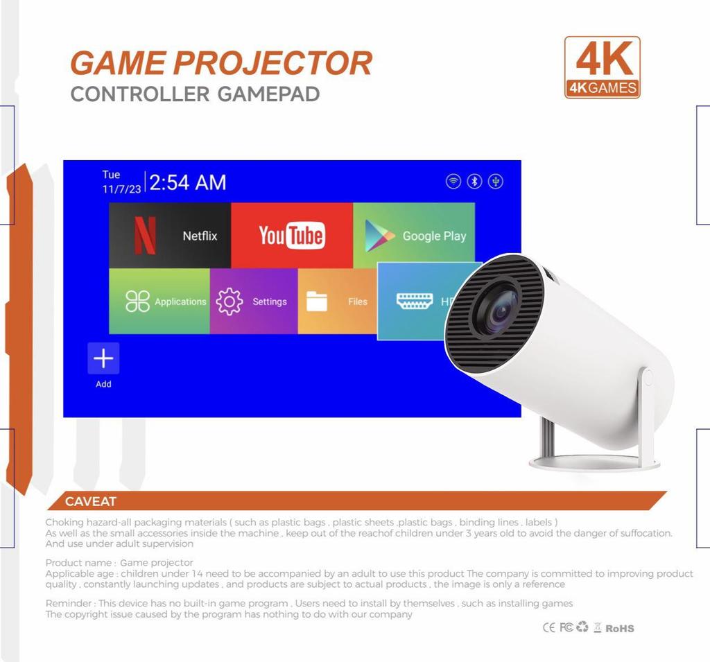 New HY300 4K Mini Game Console Projector: Portable, Interactive Family Entertainment with Wireless Controller