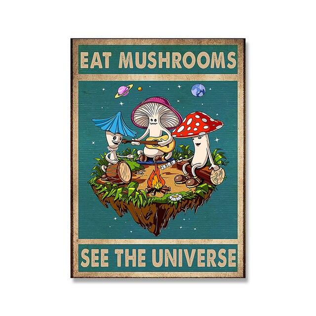 Eat Mushrooms See The Universe Poster Retro Trippy Hippie Wall Art